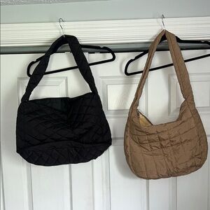Quilted Black and Tan Shoulder Bags